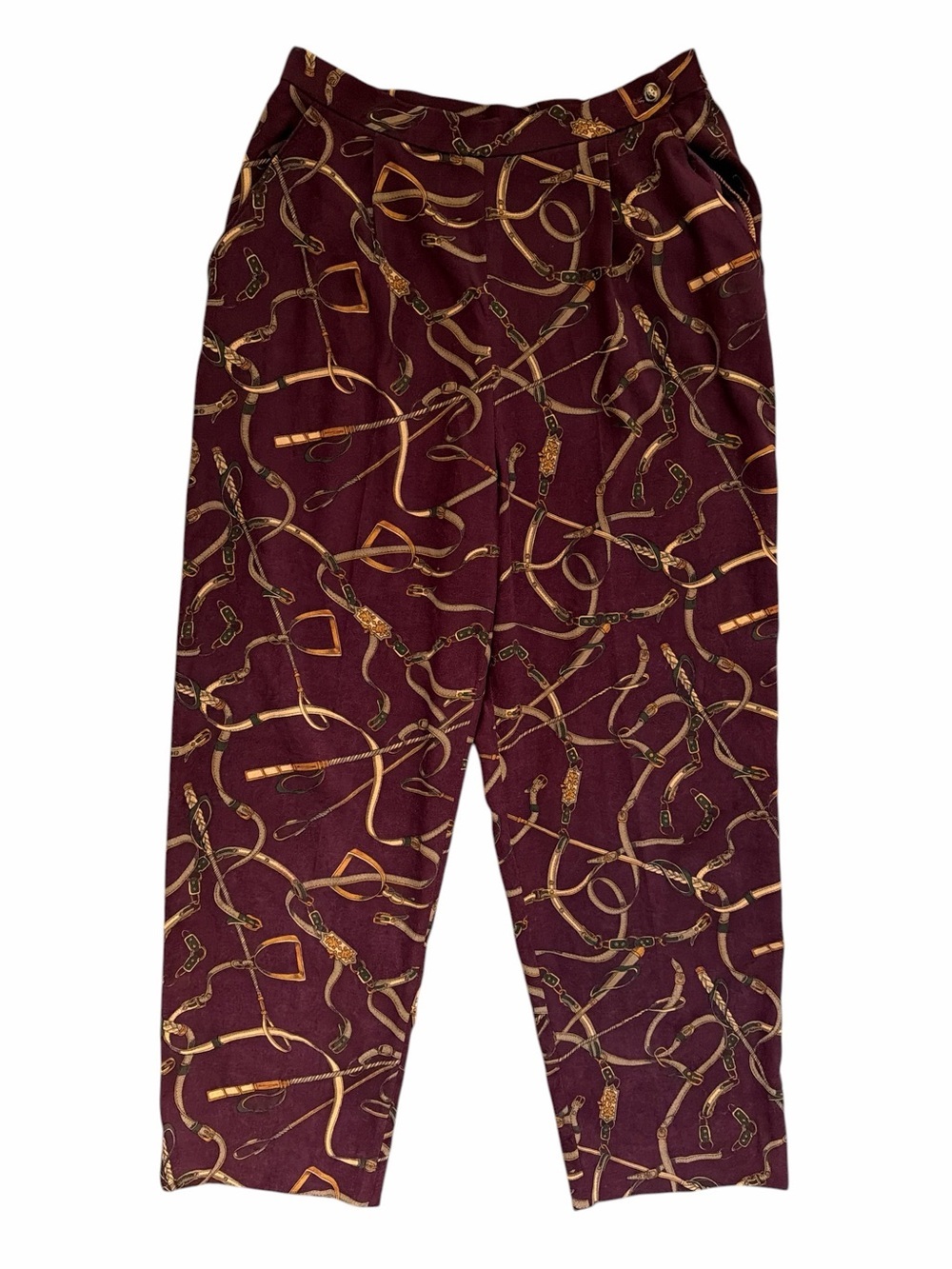 Vintage Orvis Maroon Horse Bridle Tack Print Pants Size 10
